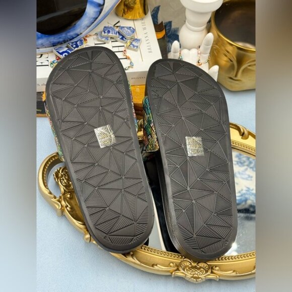 🆕 KURT GEIGER LONDON 🧿 NWOB Meena Eagle Slide, Black Rainbow Weave Sz 39 US8.5 - Picture 13 of 14